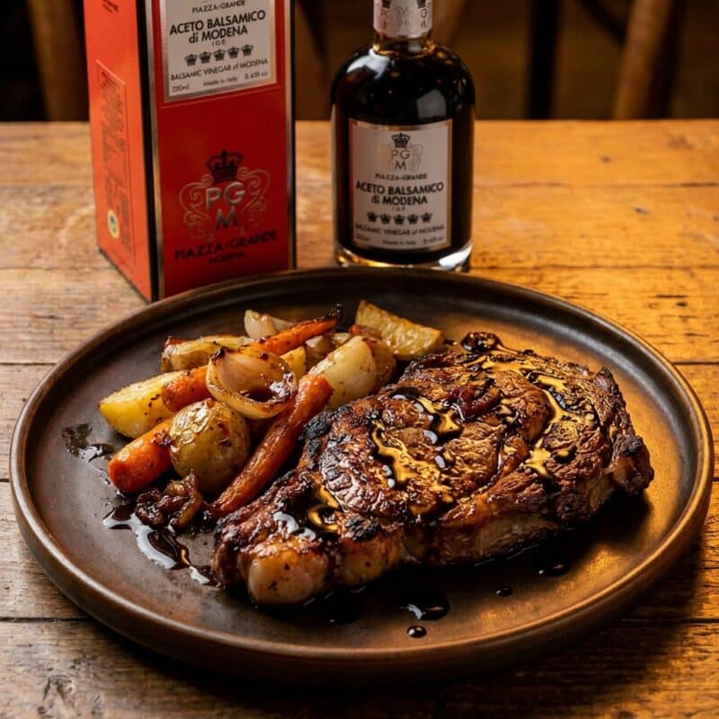 Biefstuk met Piazza Grande balsamico 5 kronen 9 jaar