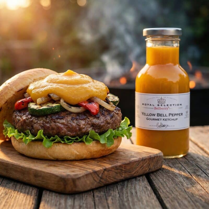 Hamburger met Yellow Bell Pepper Ketchup
