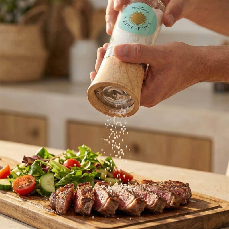 Vlees met Sal de Ibiza Zoutmolen