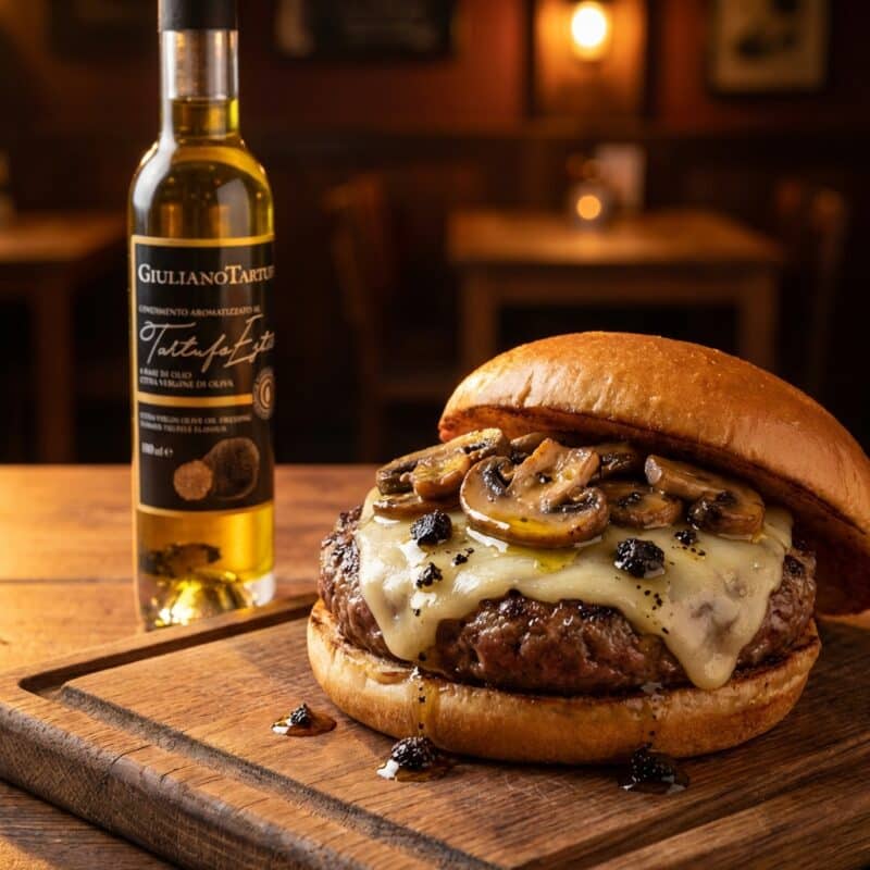 Hamburger met Zwarte Truffelolie met Stukjes Zwarte Truffel