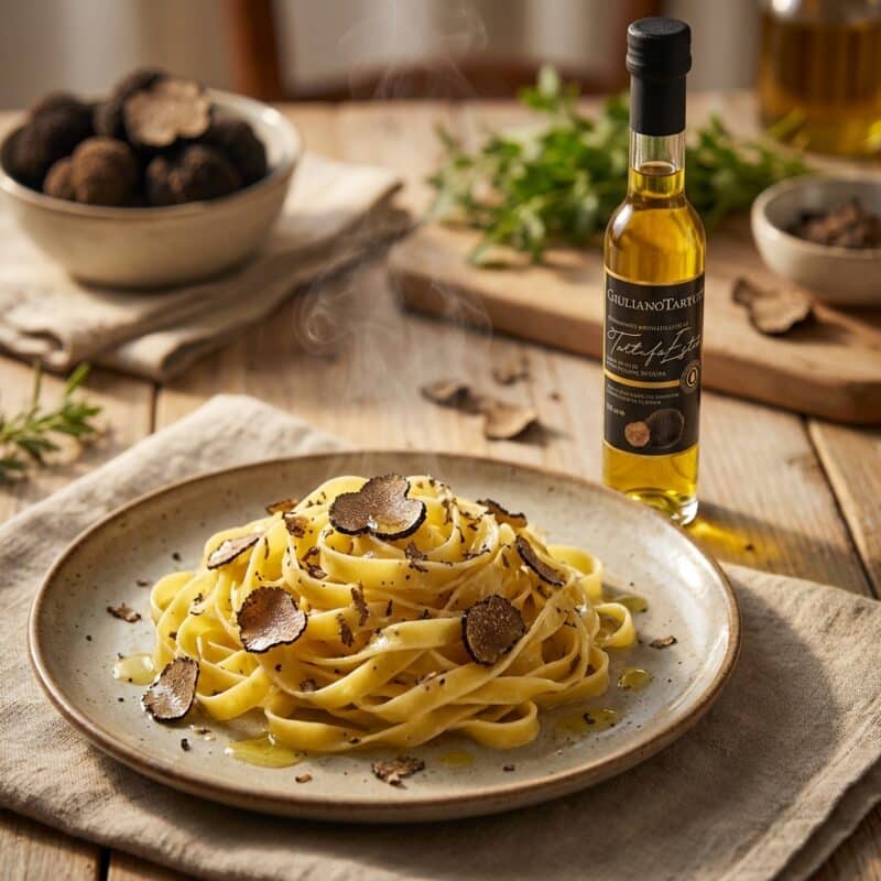 Pasta met Zwarte Truffelolie met Stukjes Zwarte Truffel