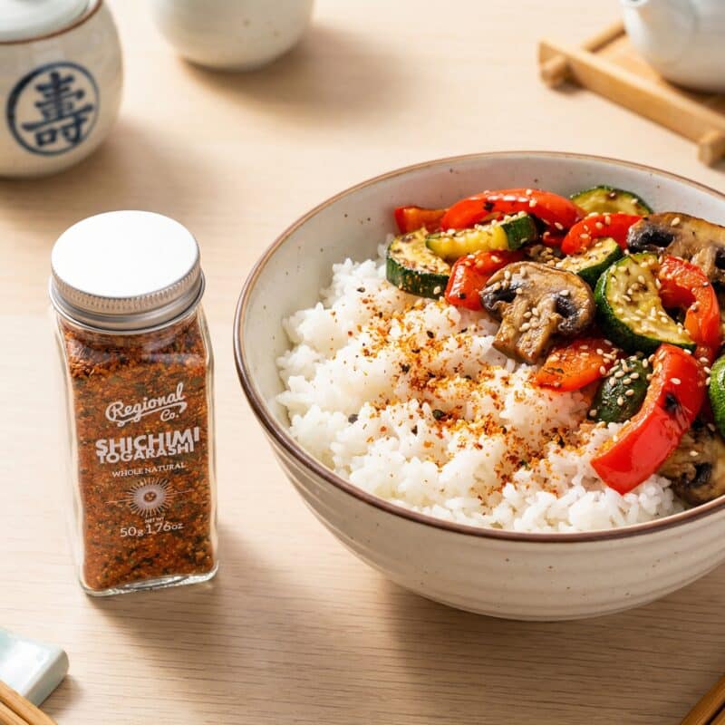 Rijst met groente en Shichimi Togarashi