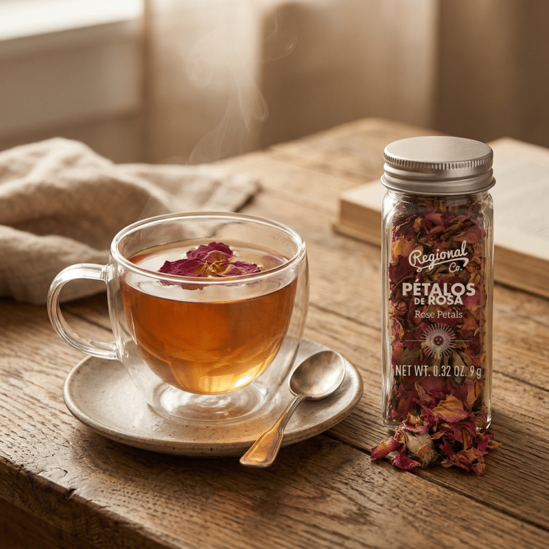 Thee met Rozenblaadjes