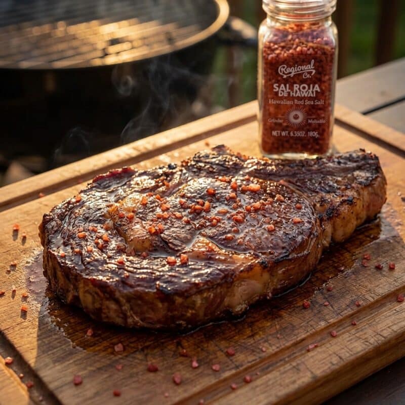 Rood zout op een Steak