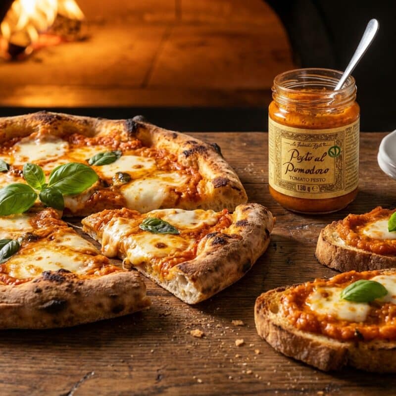 Pizza met Pesto al Pomodoro